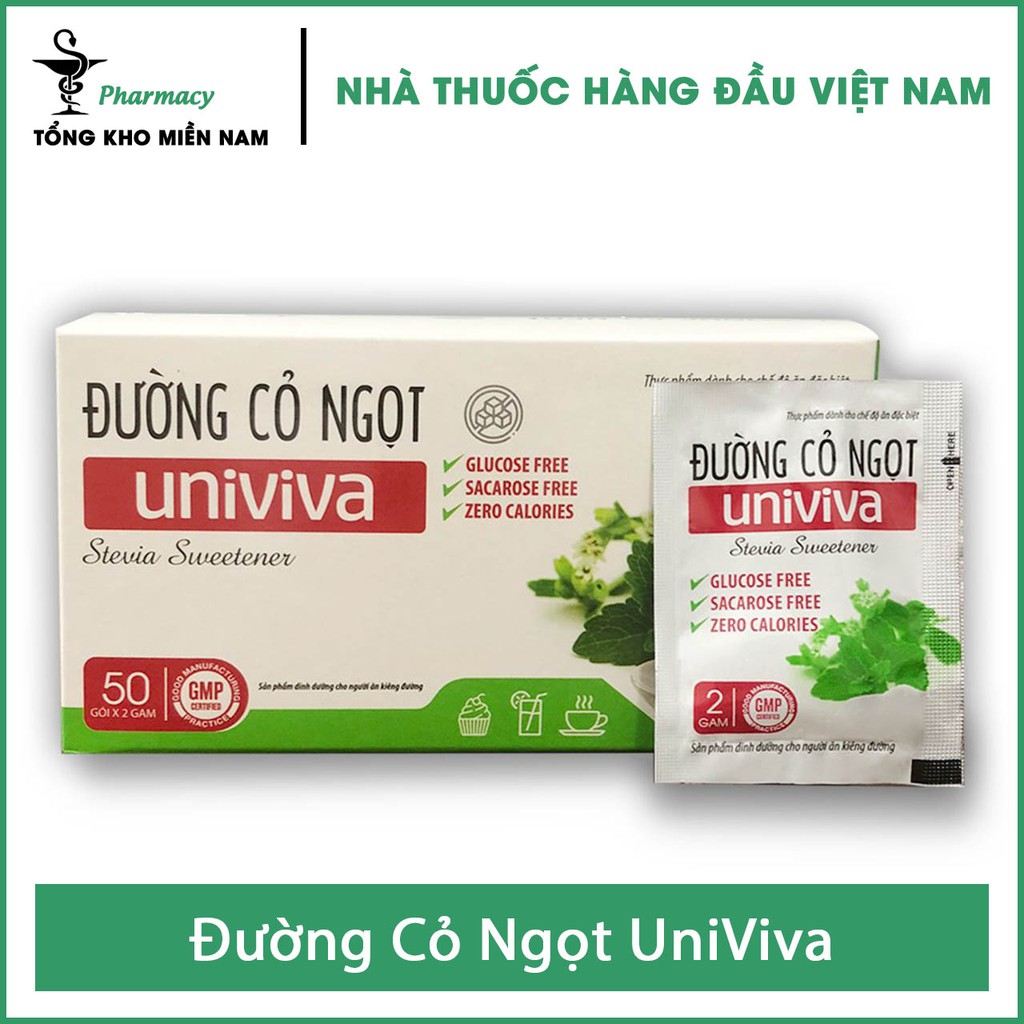 Đường cỏ ngọt UniViva - Đường ăn kiêng, Không cung cấp glucose, Không làm tăng đường - Hộp 50 gói - Tổng Kho MiềnNam