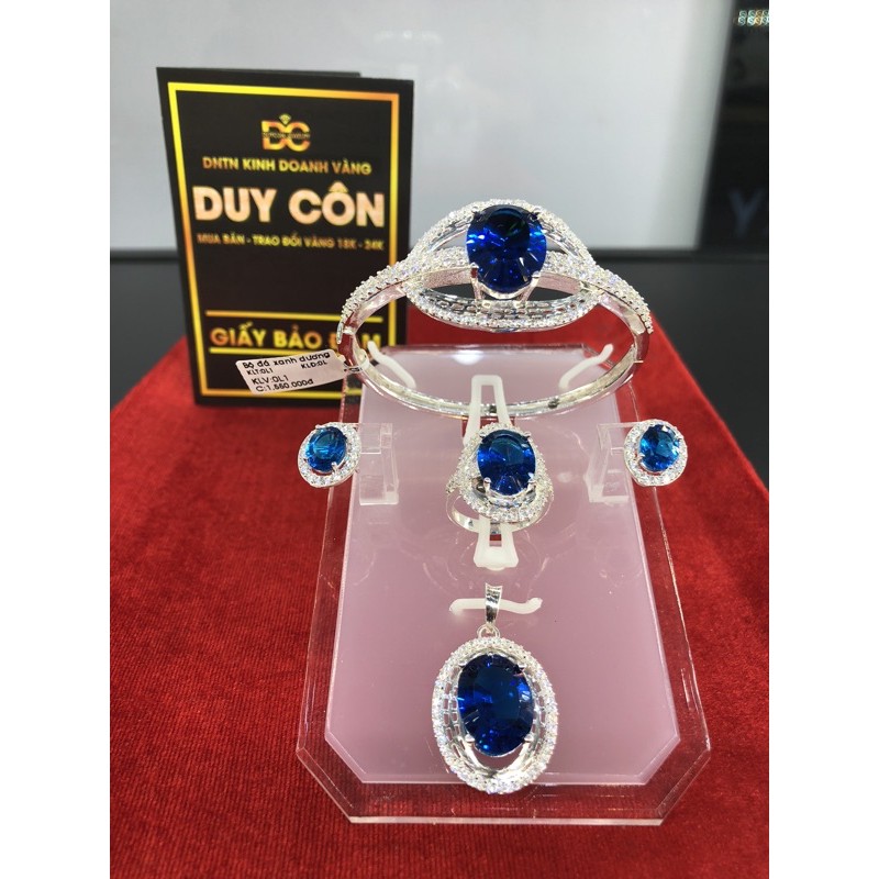 nguyên bộ nữ trang bạc xi kim cao cấp hạt đá xanh