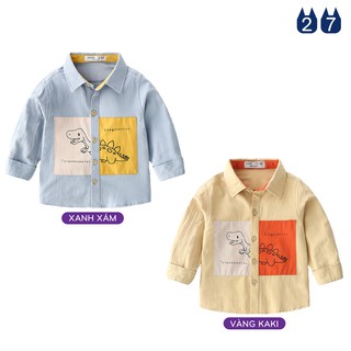 Áo sơ mi bé trai KATOOFELY áo sơ mi cho bé họa tiết khủng long chất cotton hàng xuất Âu Mỹ