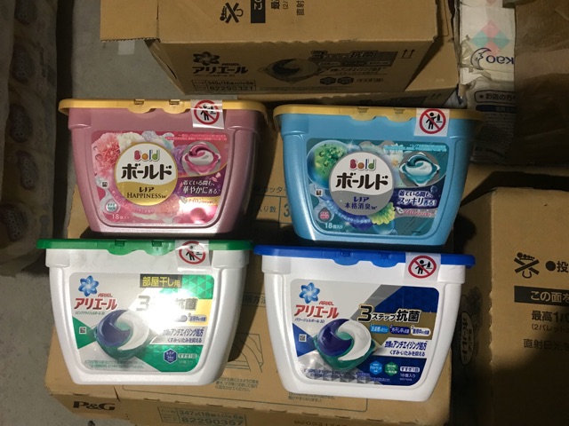 Viên giặt xả Nhật Gel Ball và Airiel hương hoa mẫu 3D hộp 18v