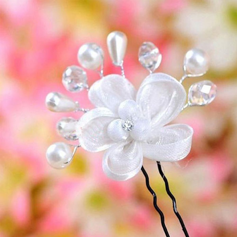 Kẹp tóc hình hoa đính ngọc trai giả nhiều màu cho cô dâu