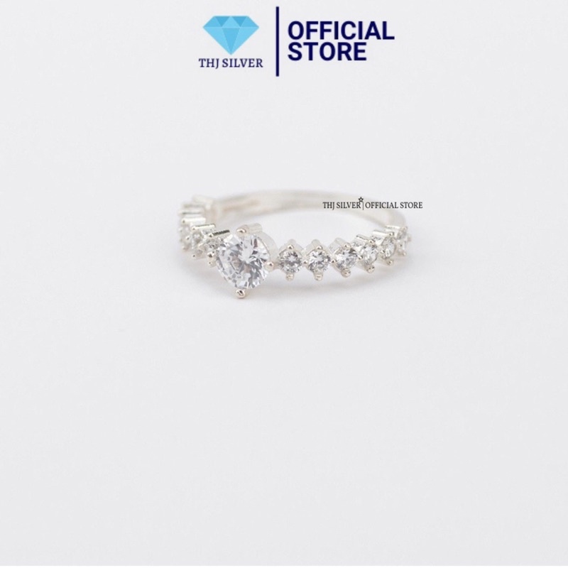 Nhẫn nữ bạc ta THJ - Nhẫn bạc ổ đá viền nổi new sang trọng,cá tính