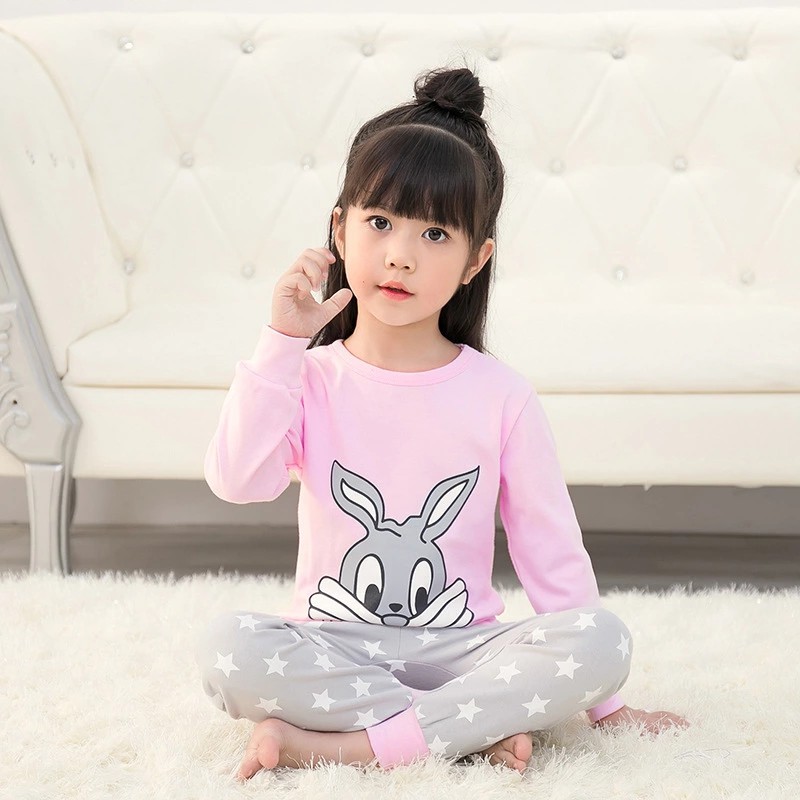 Bộ đồ ngủ 2 mảnh bằng vải cotton họa tiết chú vịt vàng/chú thỏ hoạt hình dành cho bé trai bé gái 3-15 tuổi mặc tại nhà