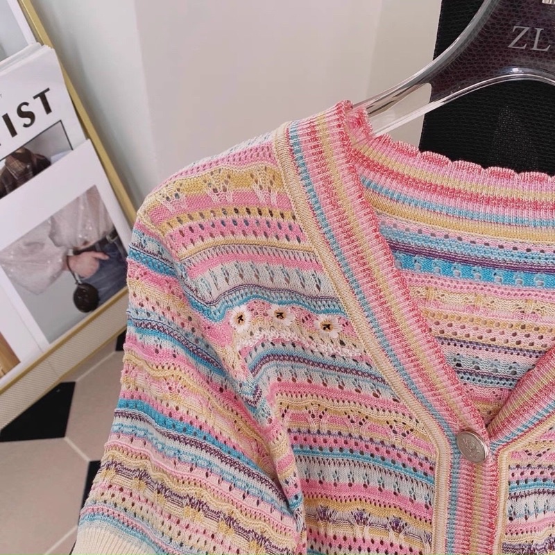 ÁO LEN DỆT CÚC GIỮA KẺ HỒNG QUẢNG CHÂU MS17263