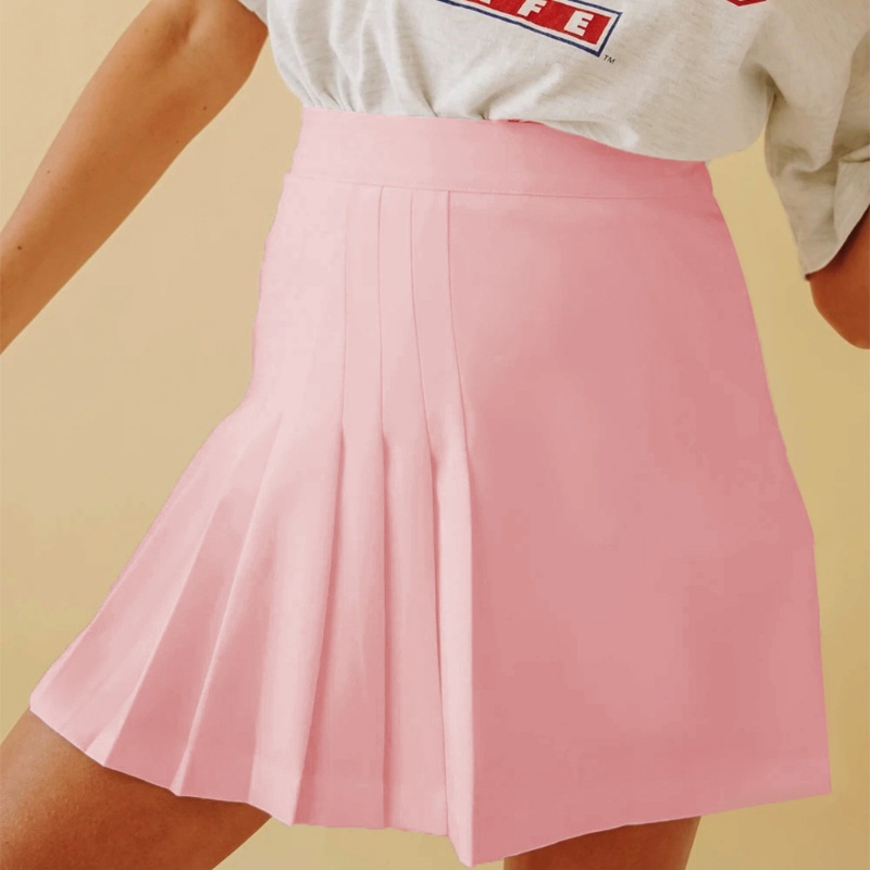 Chân Váy Xếp Li Màu Trơn Phối Khóa Kéo Dành Cho Nữ