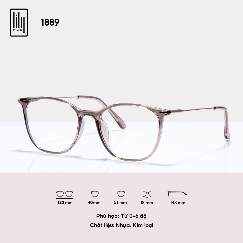 Gọng kính cận nam nữ Lilyeyewear mắt vuông , chất liệu nhựa thanh mảnh nhẹ nhàng càng 1889