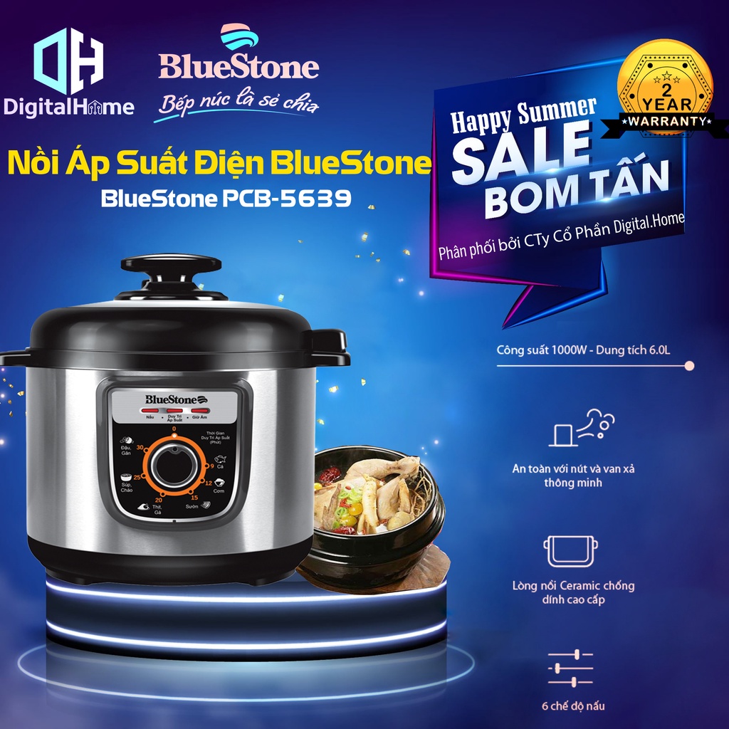 Nồi Áp Suất BLUESTONE PCB 5639,Dung Tích 6Lit, Bảo Hành Chính Hãng 2 Năm