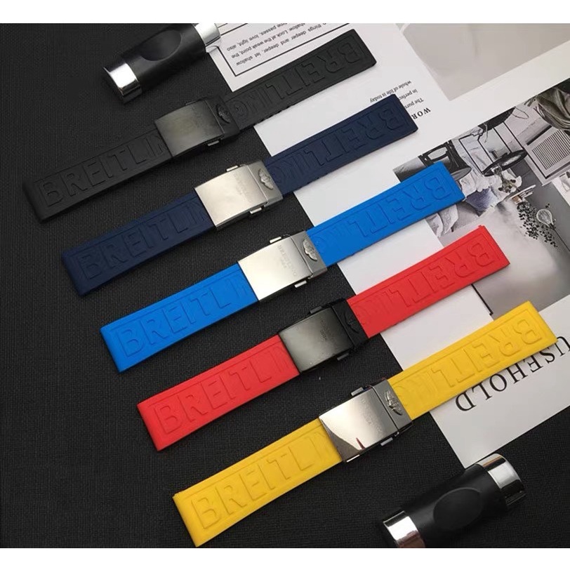 Dây Đeo Đồng Hồ Bằng Cao Su Silicon Màu Đen / Xanh / Đỏ 22mm Có Khóa Bằng Thép Không Gỉ Dành Cho navitimer / avenger / Breitling