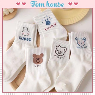 Tất cao cổ vớ nữ set 5 đôi họa tiết Trắng cute dễ thương phong cách Hàn Quốc Tom House