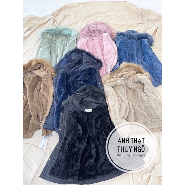 Áo Khoác Parka nữ lót lông mẫu mới 2021 dây rút eo túi ốp sành điệu Ulzzang Lông mũ tháo rời IMES SHOP 1476