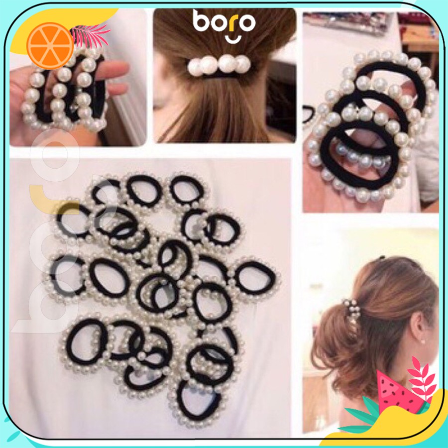 Dây buộc tóc hạt ngọc nhẹ nhàng