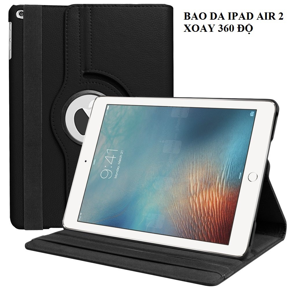 Bao da IPad Air 2 iPad 6 xoay 360 độ (ĐEN) - Hàng nhập khẩu - TẶNG KÈM BÚT CẢM ỨNG