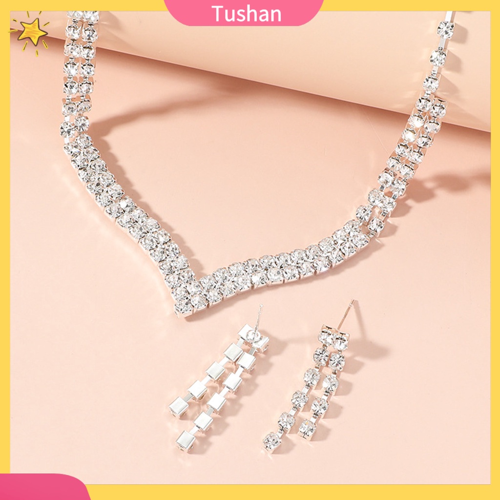 Bộ Vòng cổ Và Bông Tai Mặt Hình Chùm Hoa Tinh Tế Cho Nữ