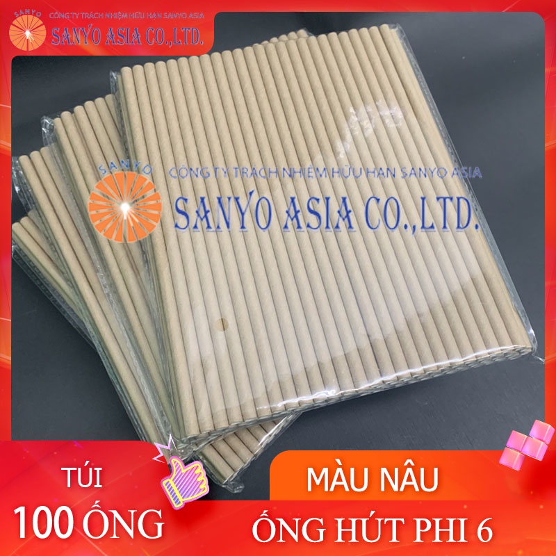 100 Ống hút giấy NÂU cao cấp Phi 6 - OHG.N06