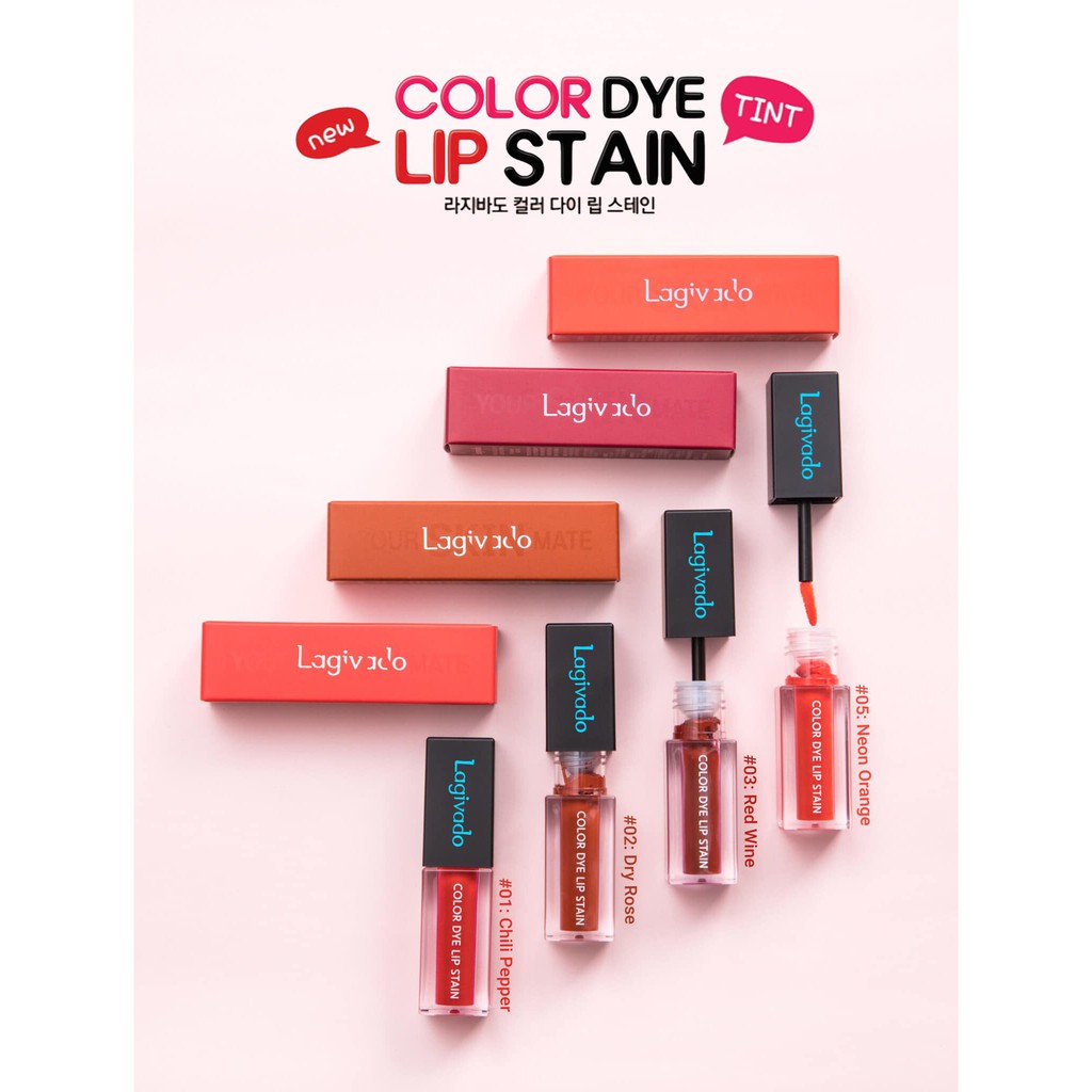 Son kem lì Hàn Quốc Lagivado lên màu chuẩn, lâu trôi Color Dye Lip Stain dạng nước – 04 màu son đẹp_LG_005