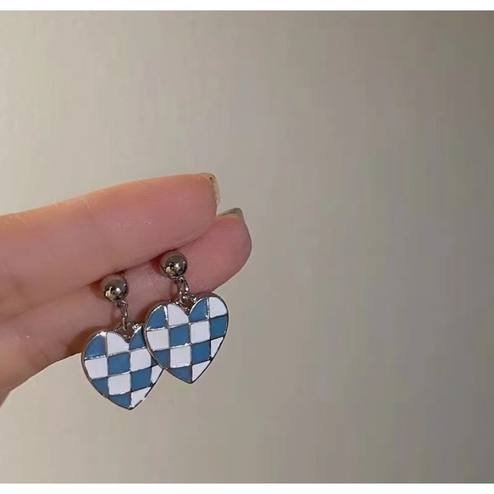 Combo dây chuyền hoa tai caro ULA Shop cá tính phong cách Hàn Quốc new arrival 2022