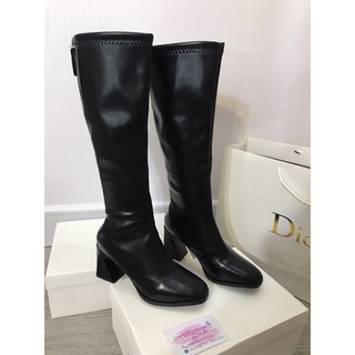 Boot đùi da gót vuông