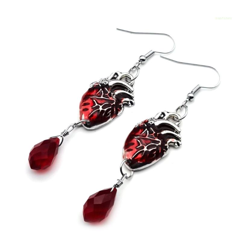 Khuyên Tai Hình Trái Tim Máu Đỏ Phong Cách Gothic