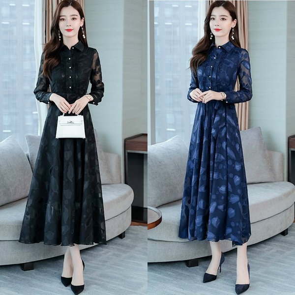HÀNG NHẬP - ĐẦM XÒE VOAN LỤA CỔ SƠ MI DÁNG DÀI SANG TRỌNG - TL341370
