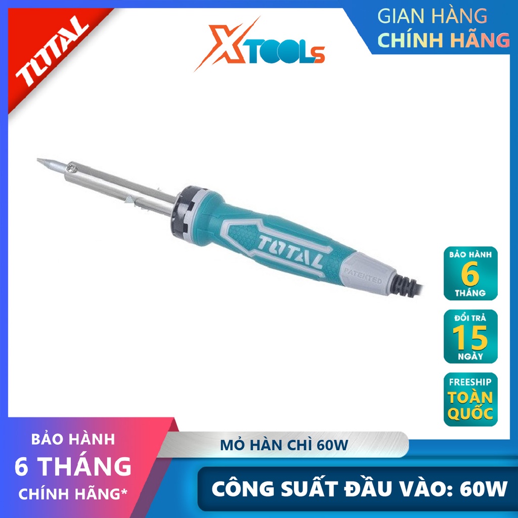 Mỏ hàn chì TOTAL TET2606 Mỏ hàn chì cầm tay 220V-240V~50Hz Công suất 60W làm nóng 3~5 phút hàn dính, làm nóng chảy linh