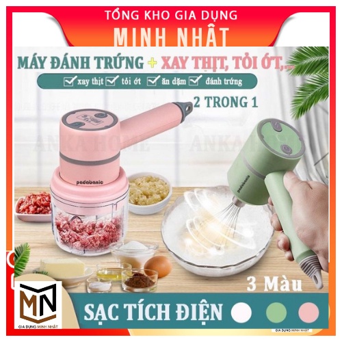 Máy xay tỏi ớt,xay thịt,đánh trứng mini đa năng cầm tay làm đồ ặn dặm cho bé siêu tiện dụng nhà bếp