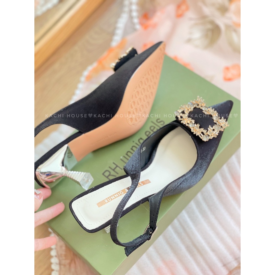 Cao gót quai sau gót nhọn đá vuông 616-3- Kachi House