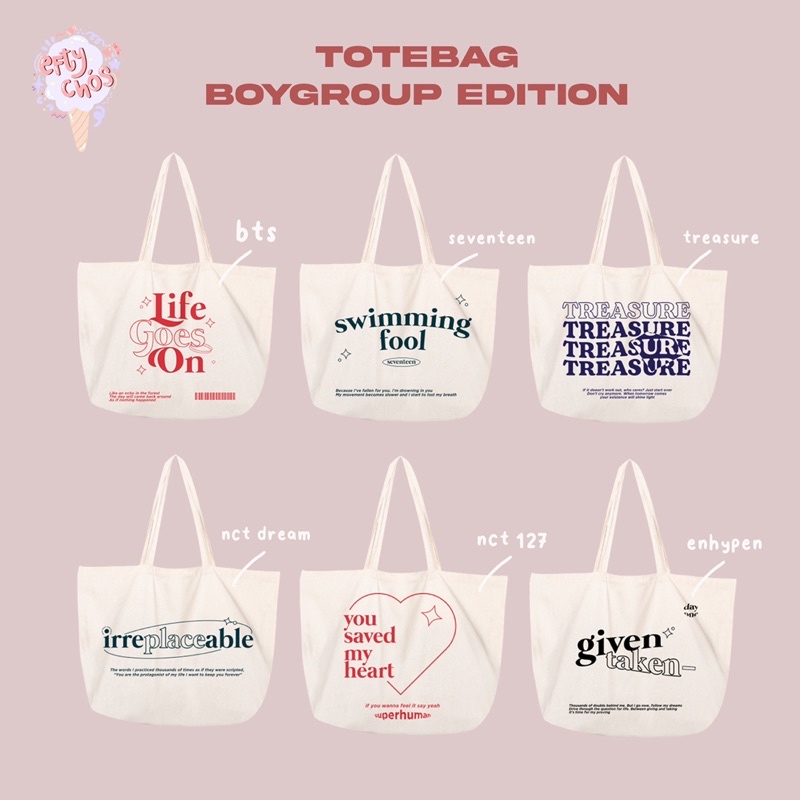 Túi Totebag BOYGROUP by Efty.Os NCT DREAM 127enhypen SEVENTEEN EXO STRAYKIDS TREASURE TXT BTS THE BOYZ
