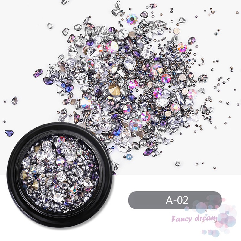 Lọ phụ kiện đá lấp lánh trang trí móng tay nghệ thuật màu ánh kim 3D