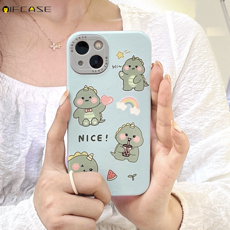 Ốp Điện Thoại Da Mềm Họa Tiết Khủng Long Đơn Giản Cho iPhone 13 12 11 Pro Max XS Max XR X 7 8 Plus