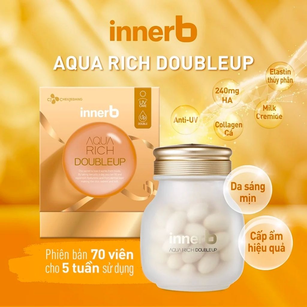 Viên Uống Cấp Nước InnerB Aqua Rich DoubleUp 42g Bổ Sung Collagen, Bảo Vệ Da Khỏi Tia UV Hộp 70 Viên