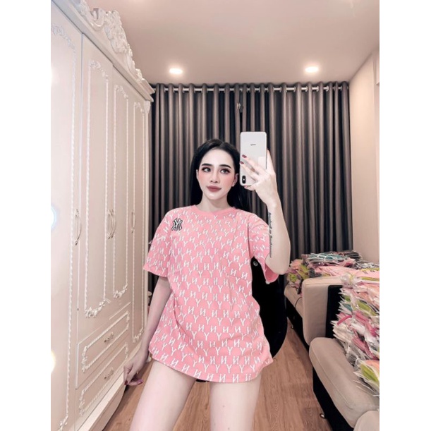 Áo phông nữ in chữ ny tay lỡ form rộng , chất cotton co giãn hàng túi zip cao cấp
