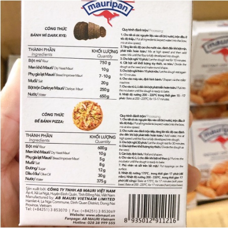 Men Nở, Men Khô Instant Mauripan 10g/gói, 5 gói/hộp