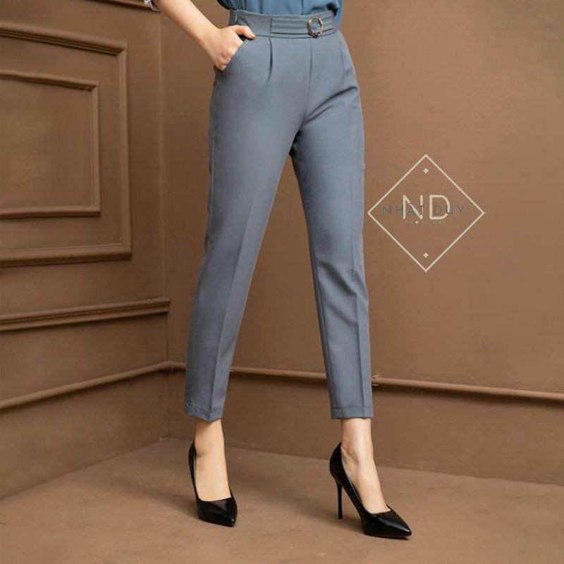 Quần tây nữ công sở lưng cao khóa sườn - Chất vải tuyết mưa mềm mịn - Phối đai cực xinh - 2 Màu Đen và Xám | BigBuy360 - bigbuy360.vn