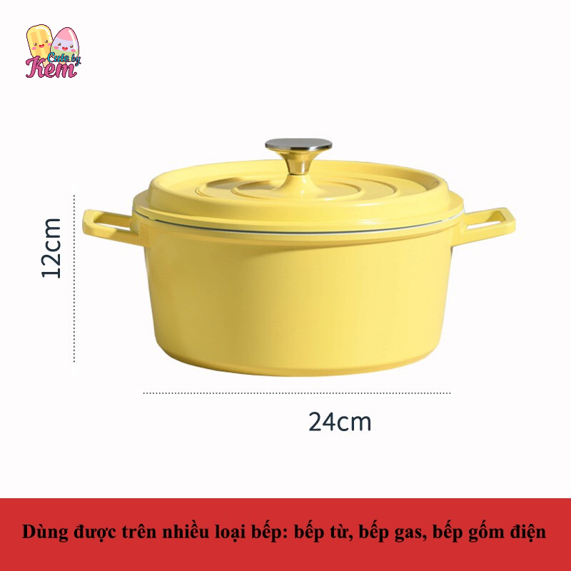 Nồi tráng men cao cấp dùng được bếp từ, bếp gas đường kính 24cm