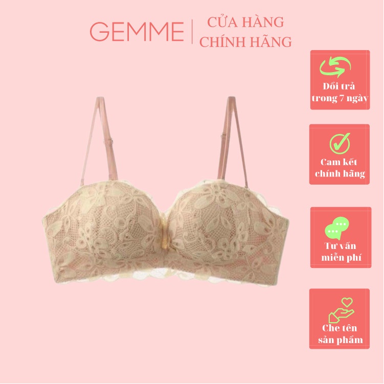 Áo ngực ren cúp ngang mút bàn tay nâng ngực thời thượng 3 móc cài đẹp màu sắc trẻ trung thời trang cao cấp Gemme