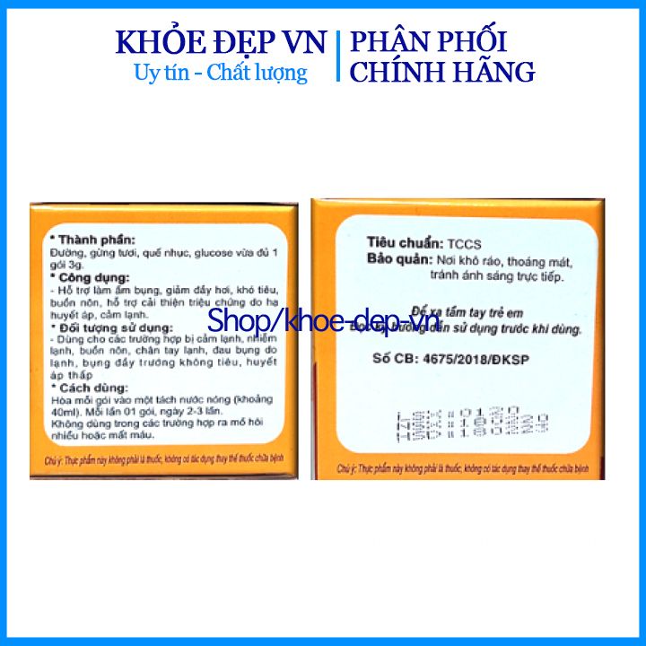 HSD 2023 - Trà gừng quế Đại Uy làm ấm cơ thể, giảm đầy hơi, khó tiêu, giảm cảm lạnh - Hộp 10 gói x 3g