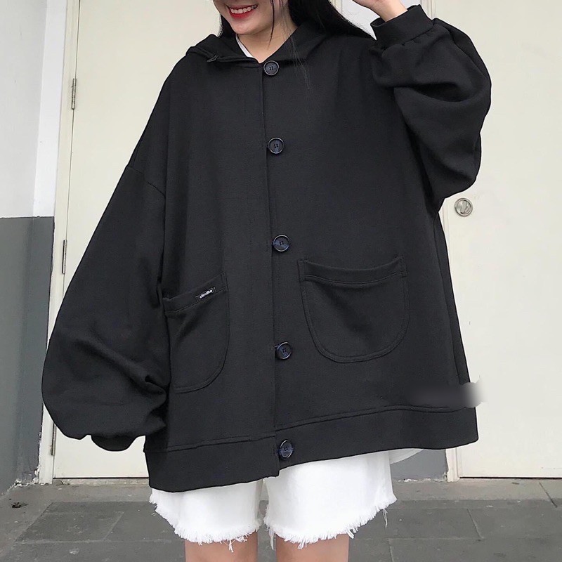 Áo khoác nỉ 355 LylyshopUnisex, kiểu áo nỉ hoodie có mũ nam nữ cài cúc oversize form rộng tay phồng có túi chất nỉ bông | BigBuy360 - bigbuy360.vn