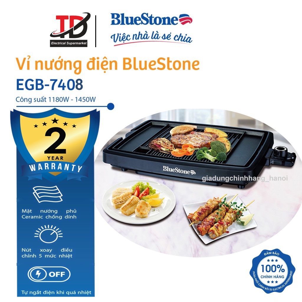 Bếp Nướng Điện Bluestone EGB-7408 (1450W) - Phủ Men Ceramic Chống Dính Siêu Bền - Bảo Hành 2 Năm Chính Hãng