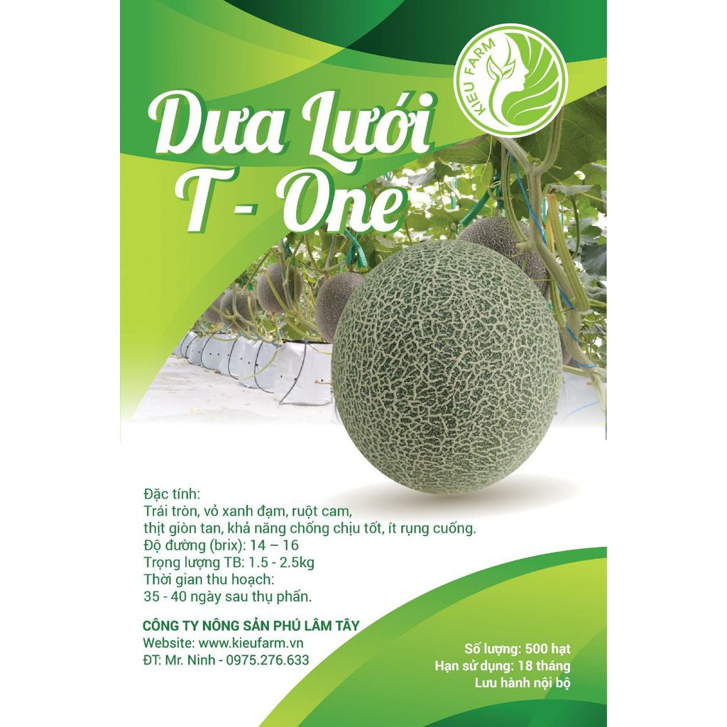 Hạt giống dưa lưới T-one quả dài, giòn, ngọt - gói 20 hạt_KIEU FARM