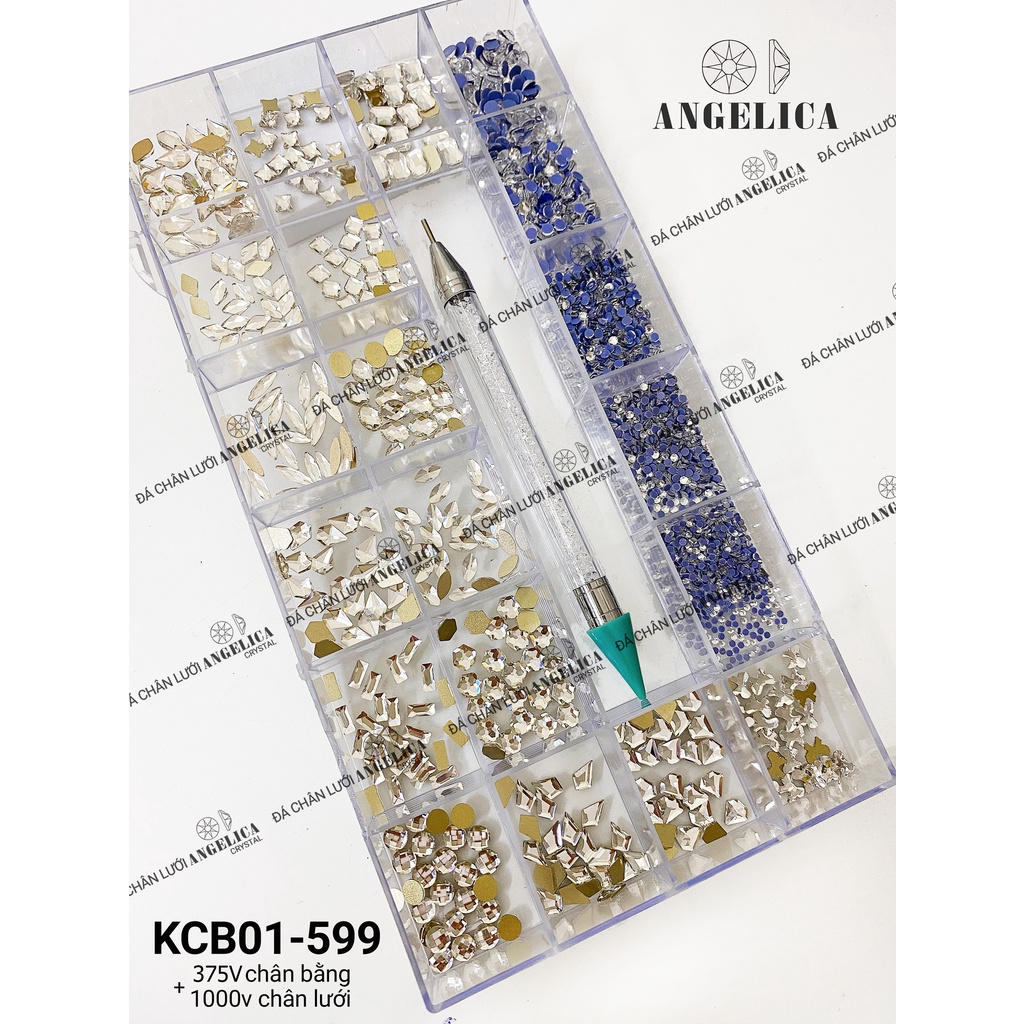 Combo khay đá nail trắng chân bằng và chân lưới kèm phụ kiện móng ANGELICA KCB-599