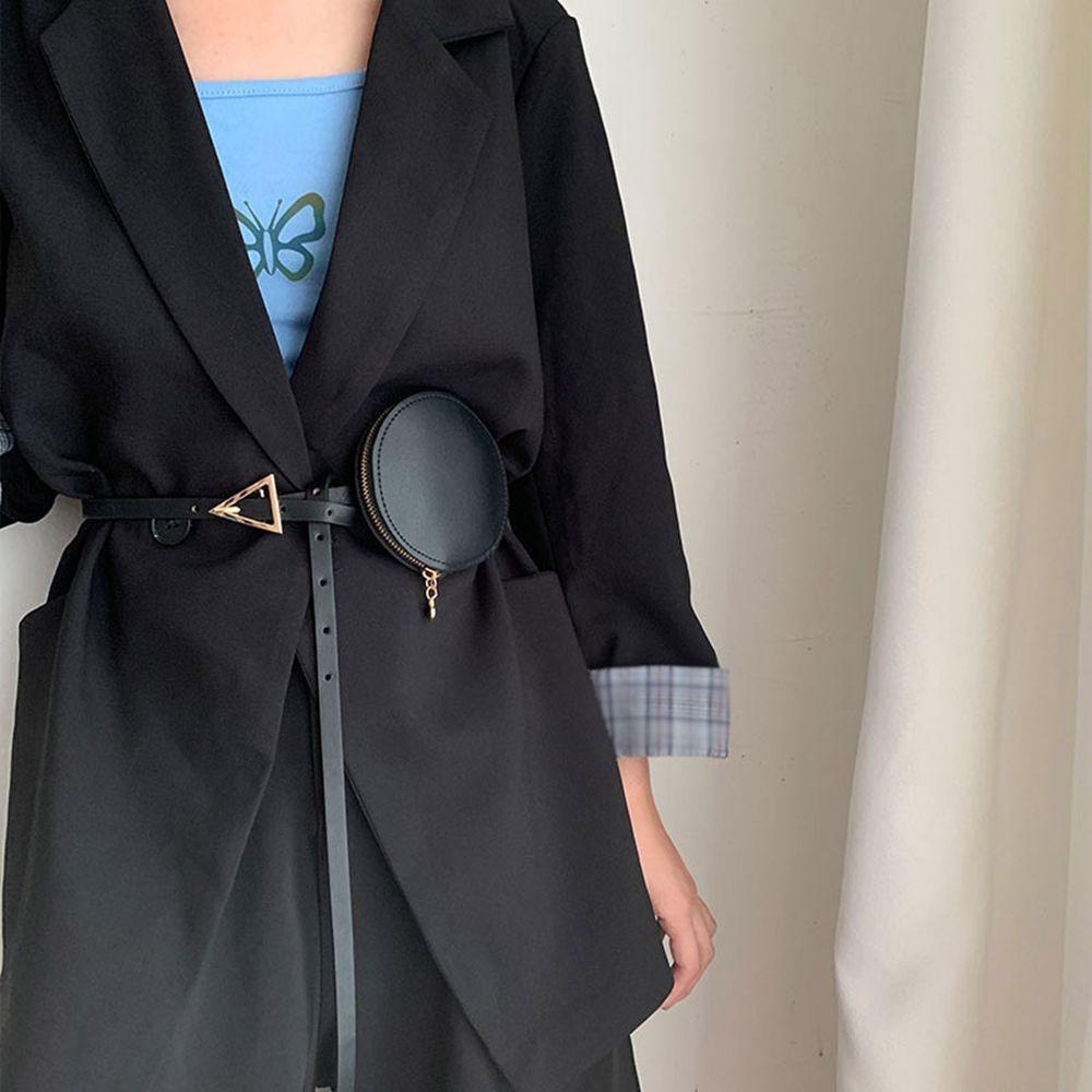 DANES Thắt Lưng Da Bản Nhỏ Kèm Túi Xách Bằng Hợp Kim Phong Cách Vintage Hàn Quốc