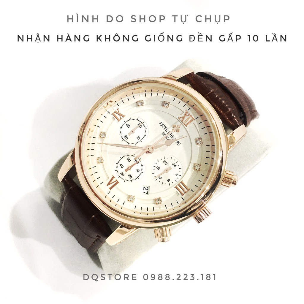 Đồng hồ nam dòng Chronograph, Patek-Philip, mặt kính saphire đổi màu, dây da cao cấp, chống nước rất tốt