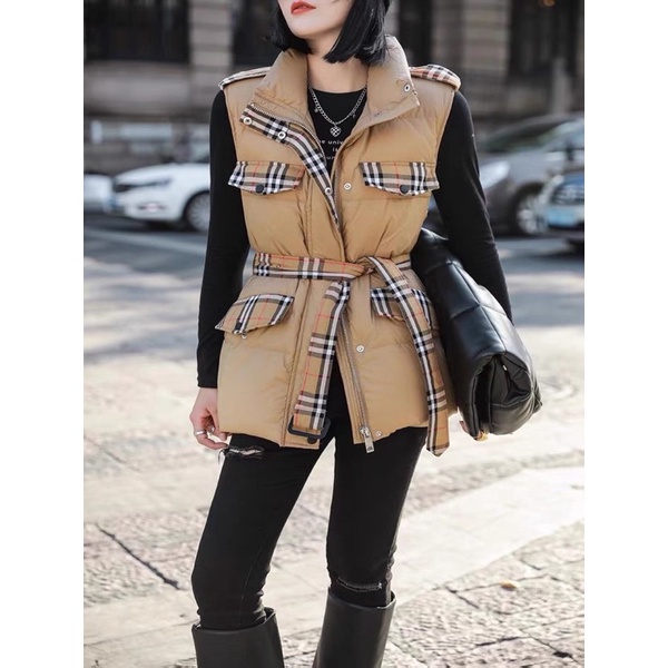 Áo khoác phao gile nữ thắt eo thương hiệu Burberry BBR cao cấp