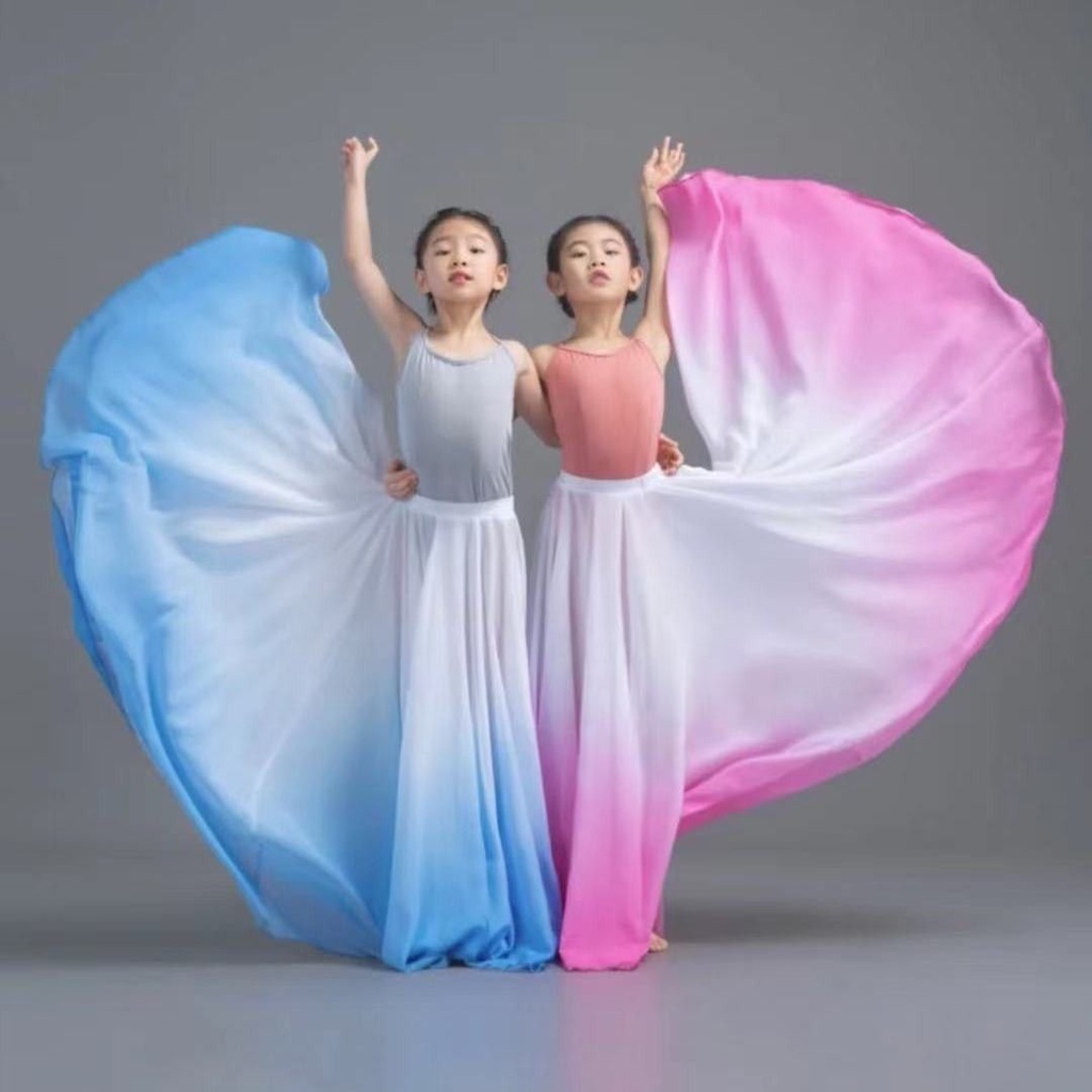 [M &amp; E] Chân Váy Khiêu Vũ Dân Tộc Dáng Dài Vải Voan Màu Gradient Dành Cho Bé Gái
