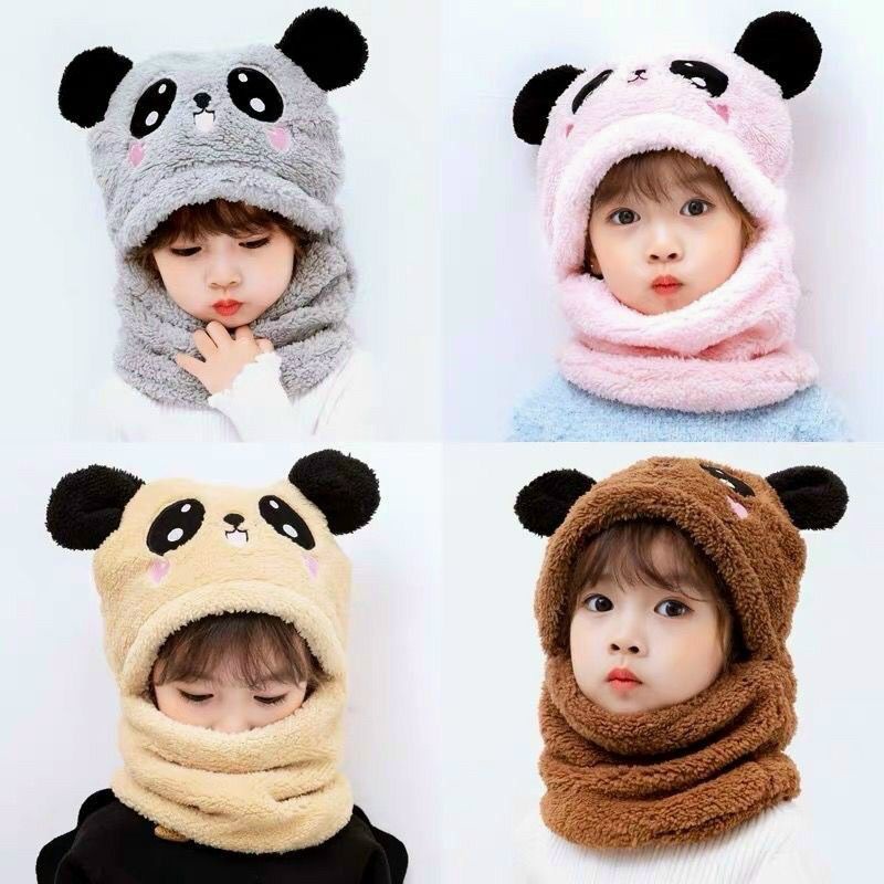 Mũ Len Tai Gấu Liền Khăn Cho Bé 1-8 Tuổi M27