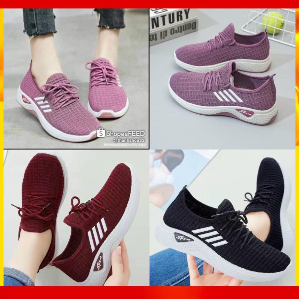 Giày Thể Thao Nữ Họa Tiết Ba Gạch chất Vải Thoáng Khí Êm Chân Chạy Bộ Tập Gym Thể Dục )*Bx