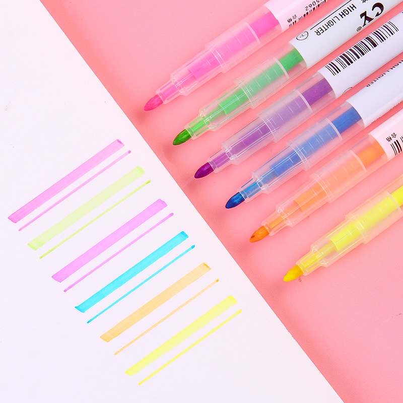 Bút dạ quang 2 đầu combo 3 bút 6 màu đồ dùng học tập học sinh tiện lợi E308
