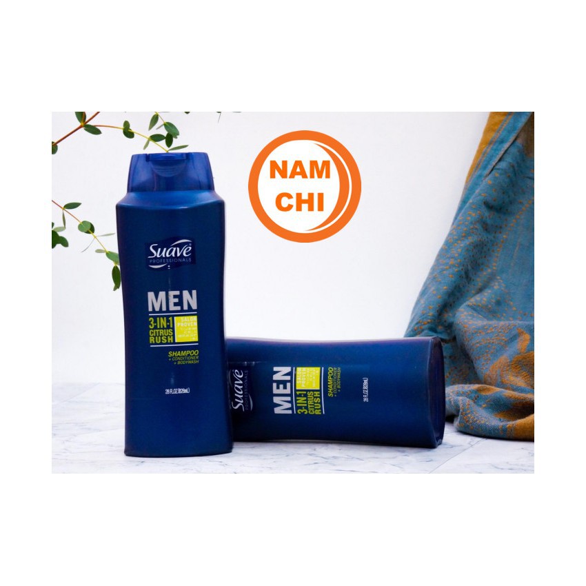 Dầu Tắm Gội Xả SUAVE MEN 3in1 CITRUS RUSH Professionals Men 828ml - USA