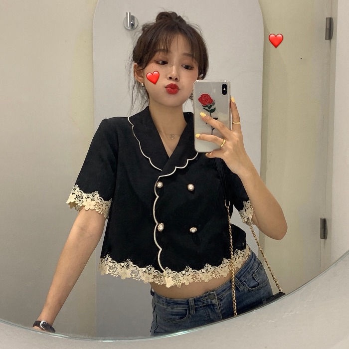 Áo Croptop Tay Ngắn Phối Ren Thời Trang Cho Nữ JL-TX-299