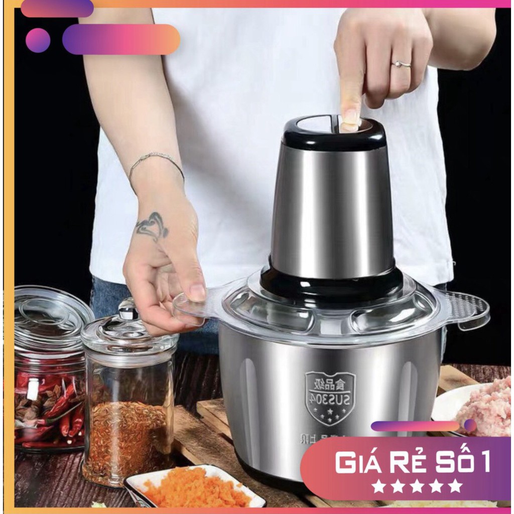 Máy Xay Thịt, Rau Củ Đa Năng Cối Inox 304 ✯4 Lưỡi Công Suất Cực Mạnh ✯ Cốc Xay Bằng Thủy Tinh,Motor Lõi Đồng